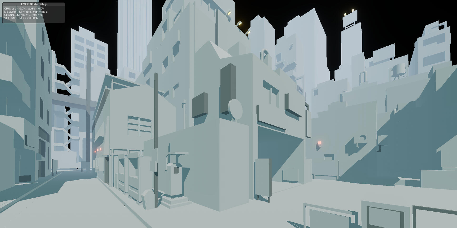 3D model of the scene, with a grey material applied.